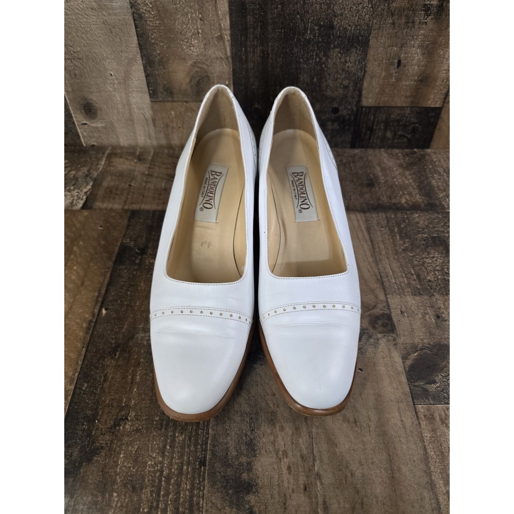 VTG Bandolino White Leather Block Heel Pumps Made in Italy Women's 7.5M